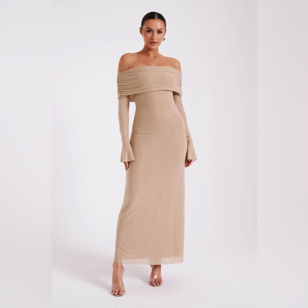 SOLD 💗 Meshki Marcel Nude Off-Shoulder Maxi Dress